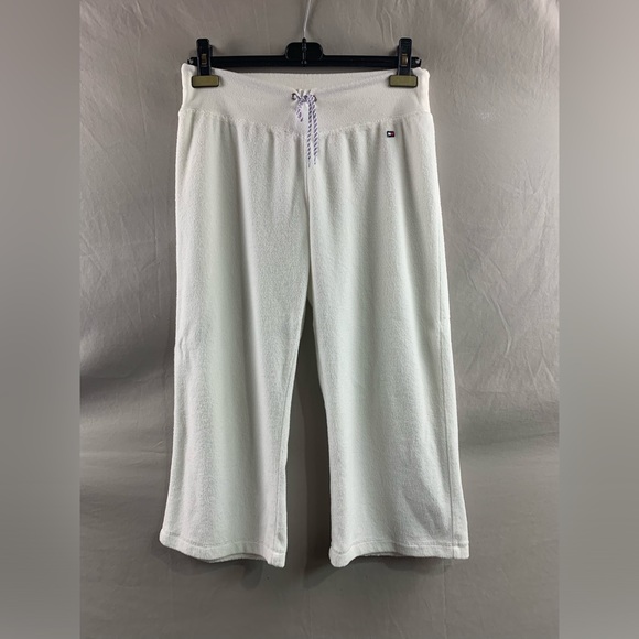 White Terry Cloth Wide Leg Crop Pant - Picture 1 of 3